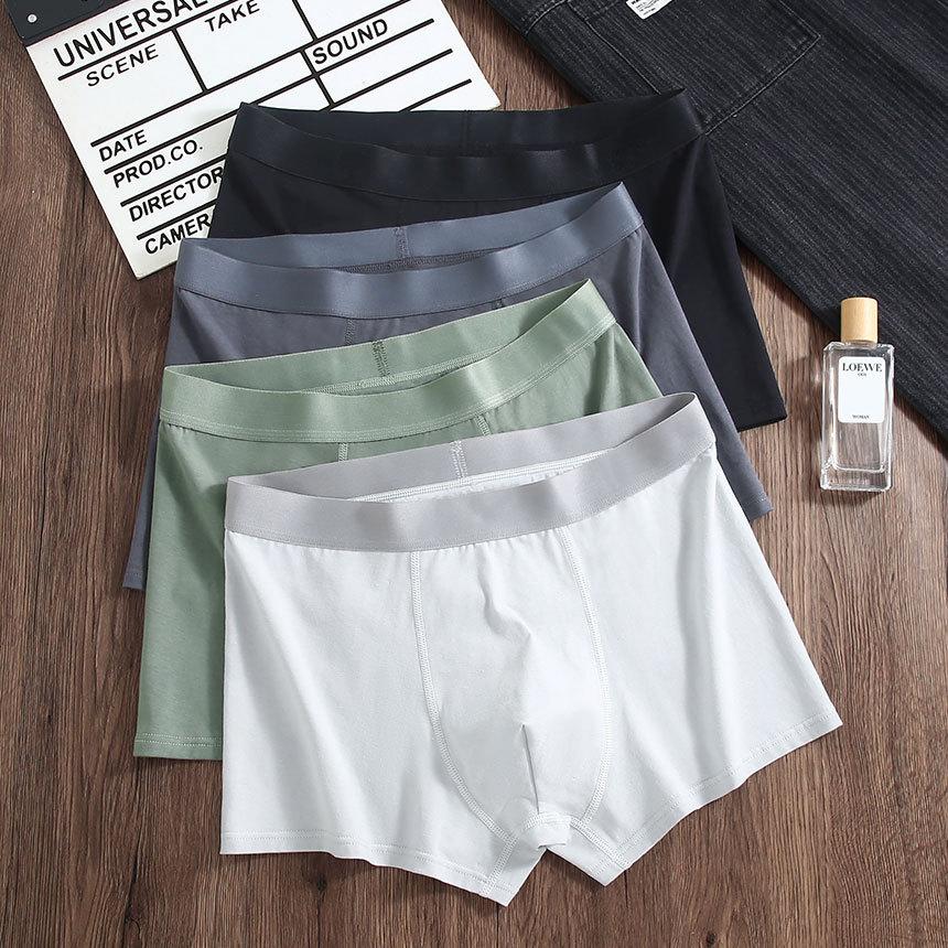 4 PCS Men's Underwear Men's Pure Cotton Antibacterial Boxers Youth Cotton Breathable Boxers Boys' Shorts Underwear