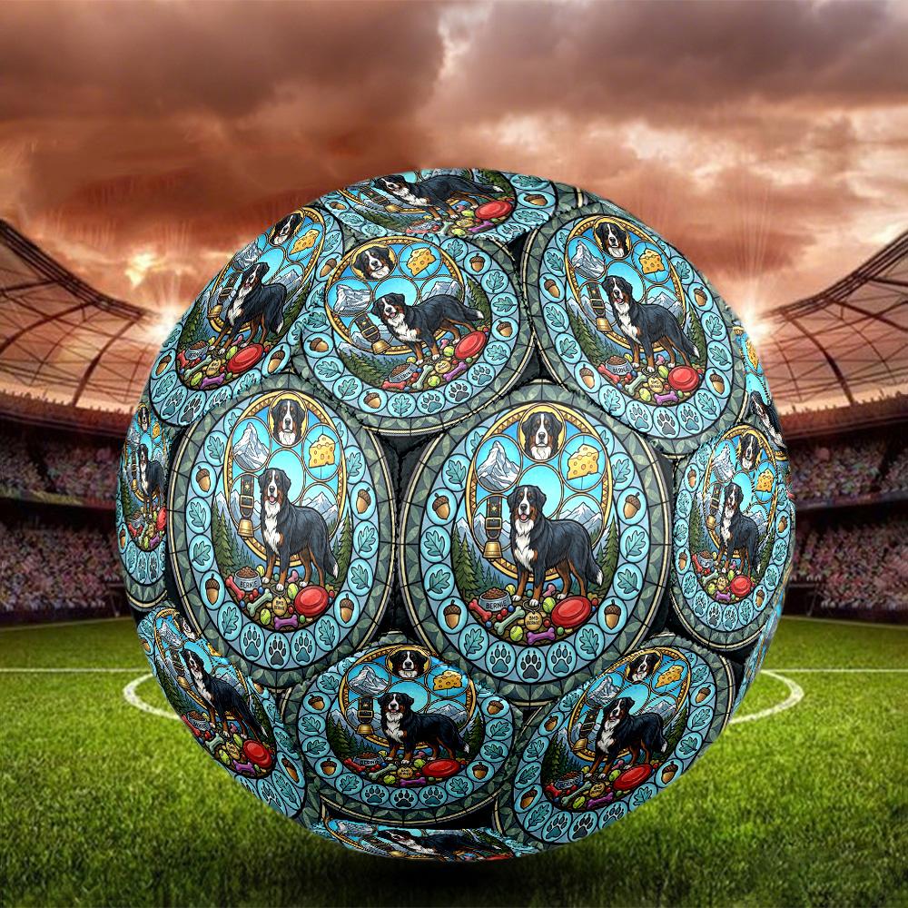 Bernese Mountain Dog Glass Round Football Size 5 Adult Ball Suitable for Training Matches and Outdoor Team.