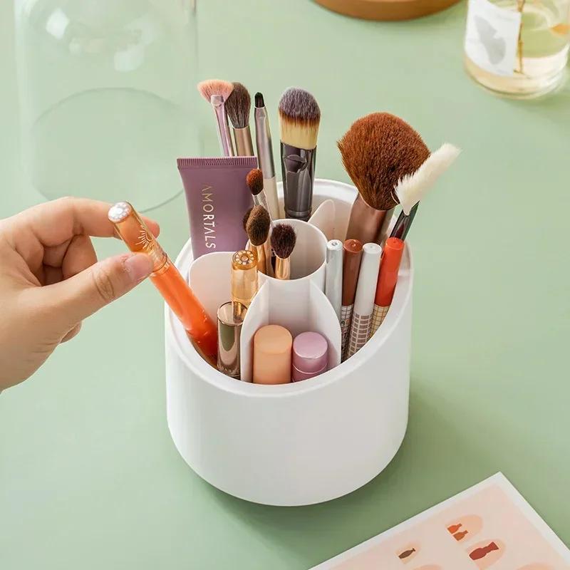 360° Rotating Makeup Brush Storage Box Portable Desktop Cosmetic Organizer Lipstick Eyebrow Pencil Eye Shadow Brush Holder