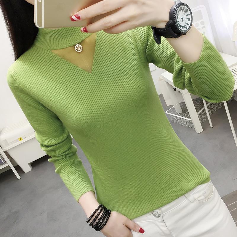 Pofulove женский полуводолазный свитер, рубашка с длинным рукавом, осенне-зимний пуловер, тонкий облегающий