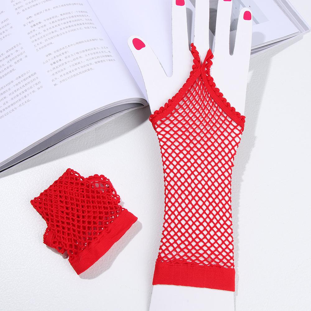 Party Girl Solid Performance Dance Mesh Fishnet перчатки Перчатки без пальцев Длинные перчатки Кружевные варежки