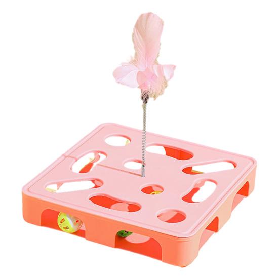 Interactive Puzzle Toy for Cats Puzzle Box with Jingle Balls Spring Feather Wand Cat Enrichment Toy for Indoor Cats Mental Stimulation And