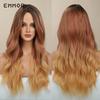 Омбре, темно-русые, мягкие волнистые волосы, парик для женщин, синтетические оранжево-коричневые волосы для косплея, термостойкие парики
