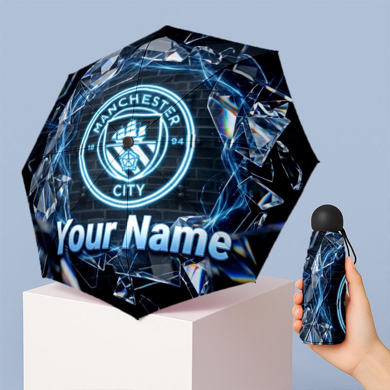 Manchester City Manual Five Fold 8 Rib Umbrella Support Custom Text, Lightweight Travel Umbrella