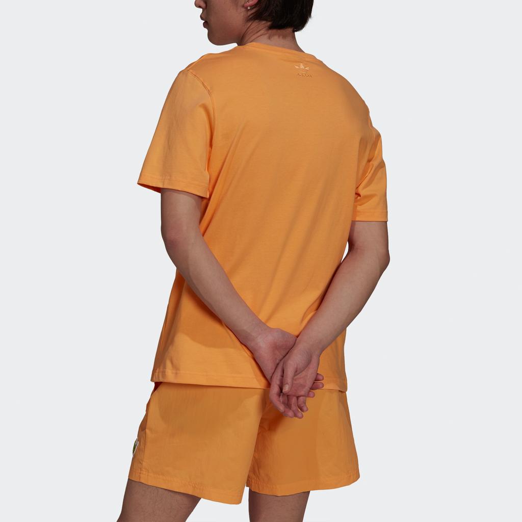 Adidas Originals Lemon Trefoil Tee T Shirts Men's Orange Crew Neck Moderate Straight Fit GN3129