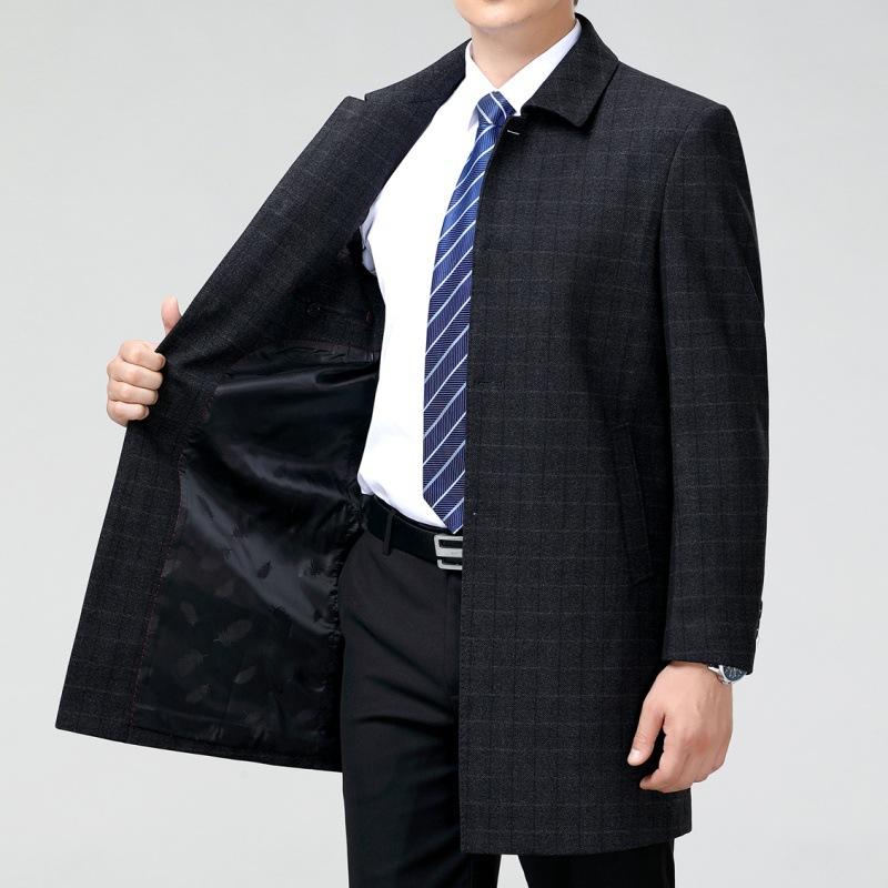 Осенне-зимний новый стиль, тонкая кашемировая ветровка для мужчин среднего возраста, свободное шерстяное пальто средней длины, куртка для папы на пуговицах