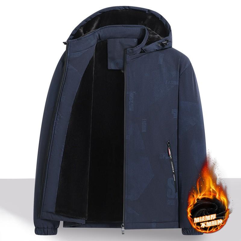 Mens Warm Hooded Jacket Winter Thick Fleece Lined Casual Outdoor Windproof Waterproof Loose Fit