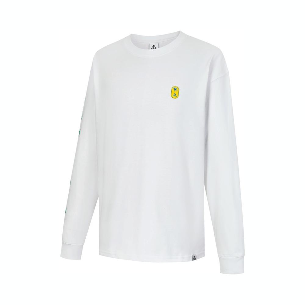 Nike Футболка ACG Series Printed Pattern с круглым вырезом, повседневная, свободного кроя, с длинным рукавом и заниженной линией плеч, мужские футболки Mountain-White FV3489-121