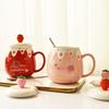 Керамическая милая кружка для кофе с клубникой и крышкой и ложкой, креативная фарфоровая чашка для завтрака, молока, овсянки, посуда для напитков