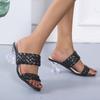2022 New Summer Women Mules Design Slippers Sandal Slides Braided Cord 7cm Transparent Fretwork Heels Women Shoes Female