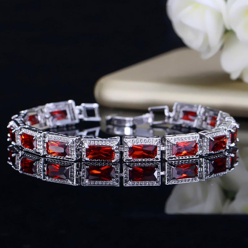 WWJ Trendy Women Wedding Wristband Princess Cut Cubic Zirconia Multi Color Bracelet