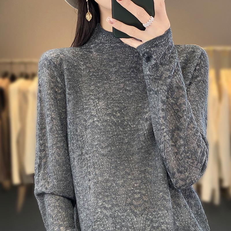 Весенний шерстяной свитер 2025 года: Пуловер с полувысоким воротом, длинными рукавами и цветочным узором