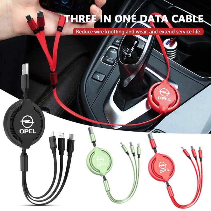 Автомобильный выдвижной кабель 3 в 1 Micro Data USB Type C для быстрой зарядки для Opel ADAM ASTRA J K CORSA E INSIGNIA MOKKA VIVA Meriva