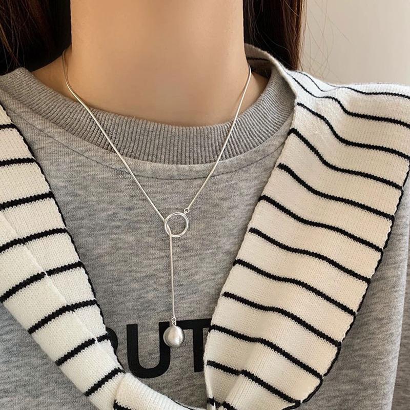 Женский шариковый кулон простая цепочка для свитера темперамент матовое длинное ожерелье крутой стиль корейская версия французский легкий люкс премиум