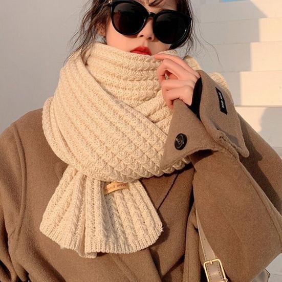 Women Scarf Thickened Warm Solid Color Scarf Autumn Winter Versatile Comfortable Knitting Long Scarf Fashion Accessory
