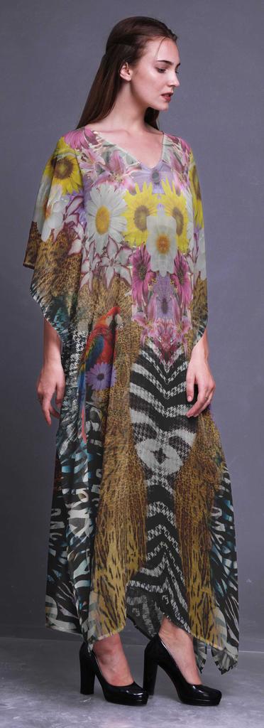 Phagun Floral & Animal Skin Womens Long Beach Kaftan Beachwear Bikini Coverup Maxi