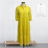 Women's 3/4 Sleeve Maxi Dress Button Up Lapel Swing Dress with Pockets A-line Ruffles Tiered Beach Sundress