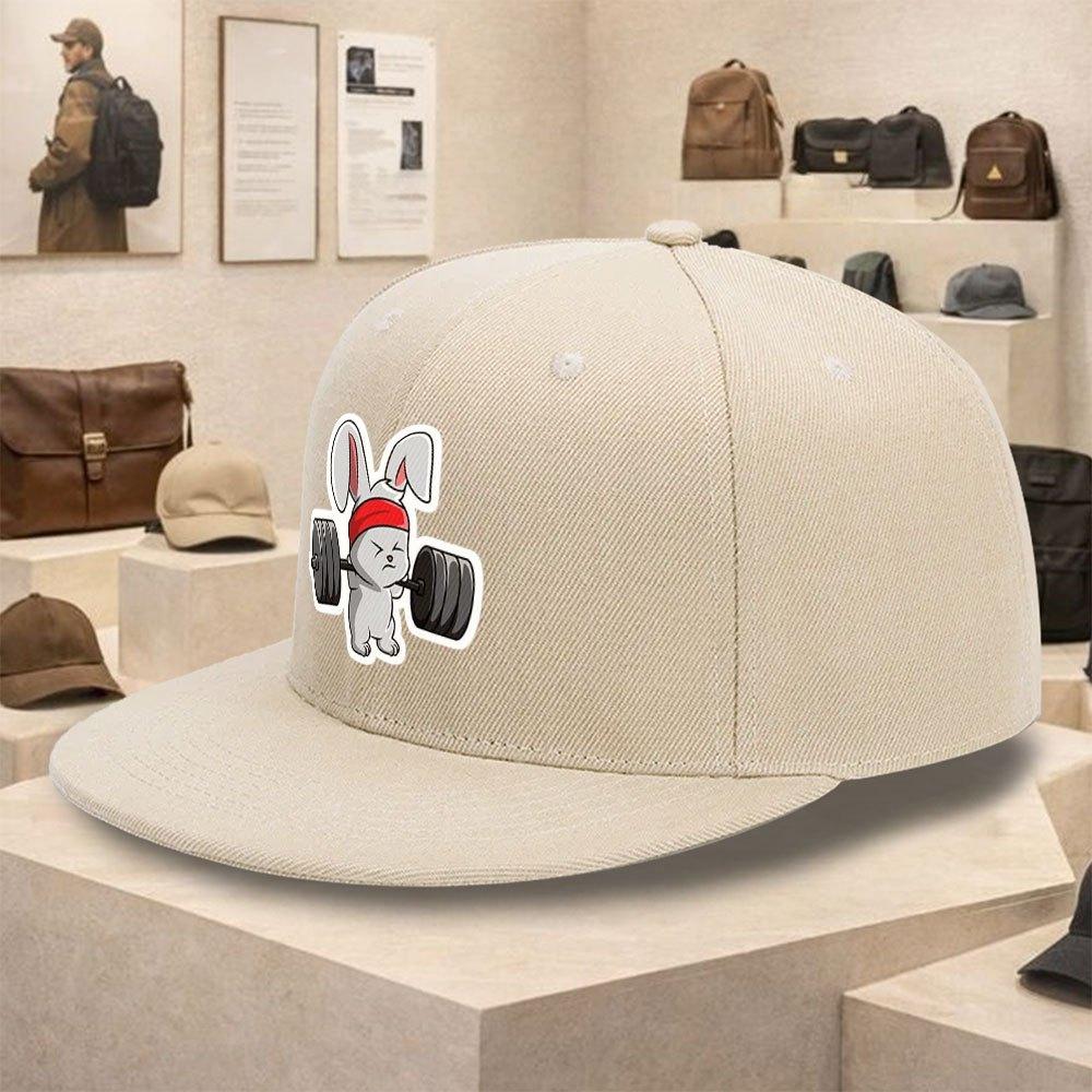 Weightlifting Rabbit Funny Graphic Print Flat Brim Baseball Cap Polyester Streetwear Snapback Hat Unisex