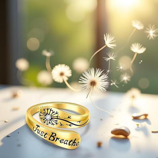 Just Breathe Dandelion Ring Adjustable Zinc Alloy Hope Ring Inspirational Dandelion Ring Encouragement Gift