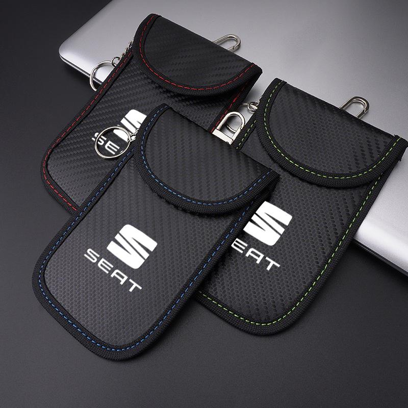 rldf3 Car LOGO Key Storage Bag Blocker Case Pocket Remote Control For SEAT Cupra Ibiza Leon E-Racer Ateca FR 5f MK2 Car Accessories