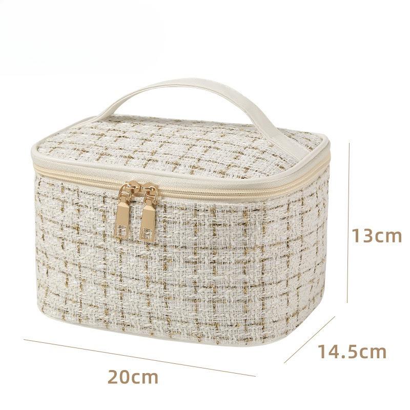Косметичка большой вместимости в корейском стиле, портативный кейс для макияжа нишевого дизайна с ручками, милый органайзер для туалетных принадлежностей для путешествий