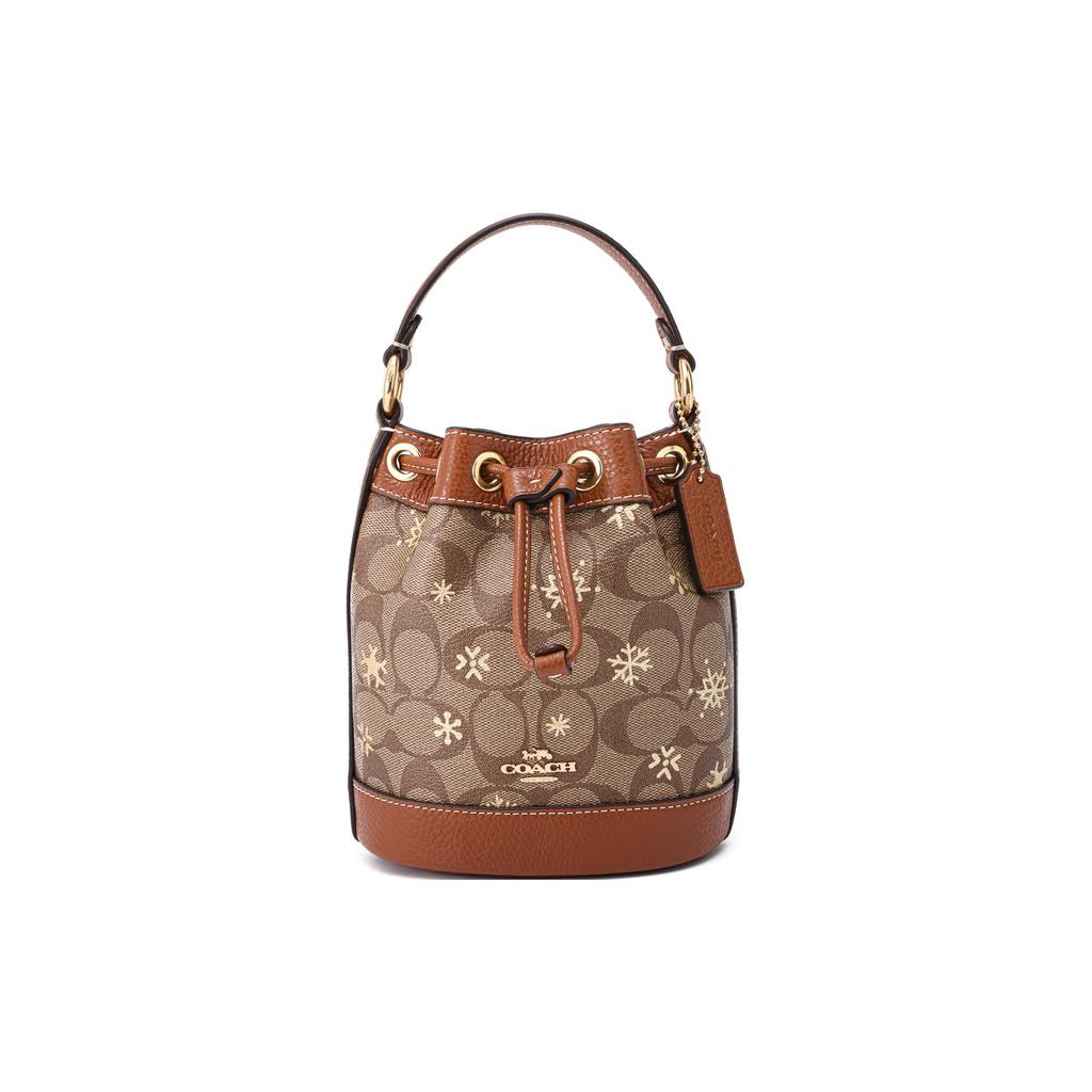 New COACH Dempsey With Cow Leather Bucket Bag, Handbag, Shoulder Bag, Crossbody Bag Mini Women's Brown CE587-IMV2X