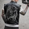 2578 * Men's Vest With Holes In Seasonal Motorcycle Denim Printed Vest