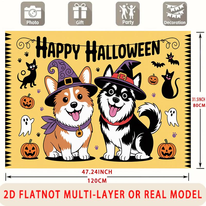 Party Backdrop Halloween Flat Cute Dogs Pumpkin Multi Layered Celebrations Event Photo Background Front Door Decor