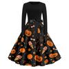 Women's Casual Fashion Round Neck Halloween Printed Vintage Dress