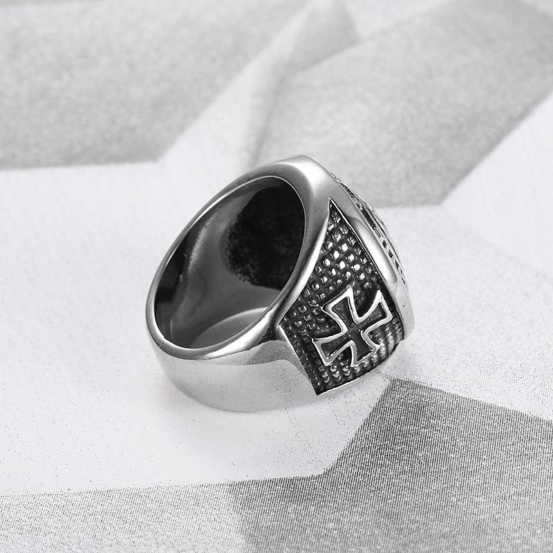 New Gold Color Knights Templar Cross Ring Men 316L Stainless Steel Ordre Temple Ancient Zircon Glory Rings Fashion Mens Jewelry