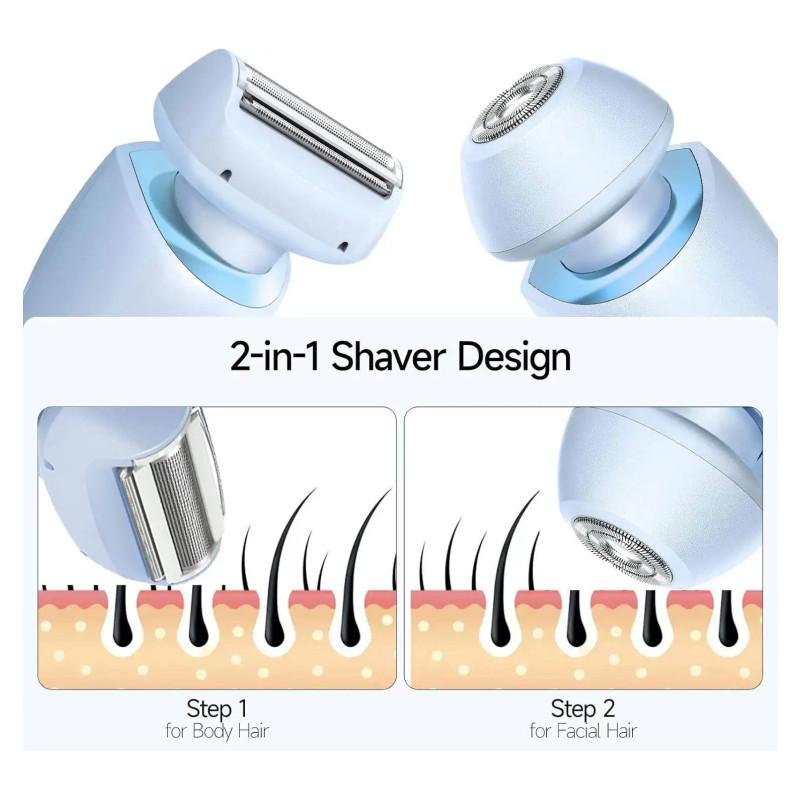 Электробритва 2 в 1 для женщин, перезаряжаемый триммер для бикини и средство для удаления волос на лице, водонепроницаемая бритва IPX7 для ног, подмышек и тела