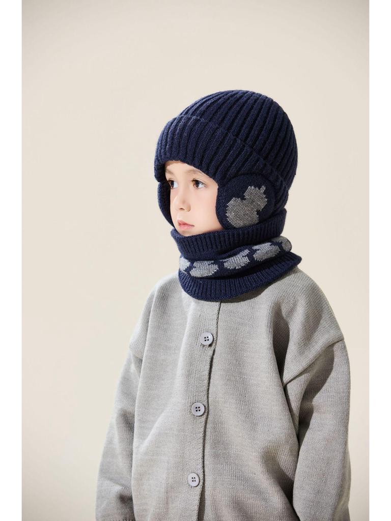 Детский теплый шерстяной набор шапка и шарф для шеи с защитой ушей для осени и зимы