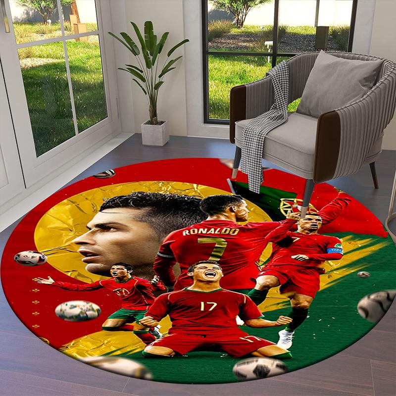 Круглый ковер CR7, Ковер для гостиной, спальни, дивана, игровой комнаты, Нескользящий коврик