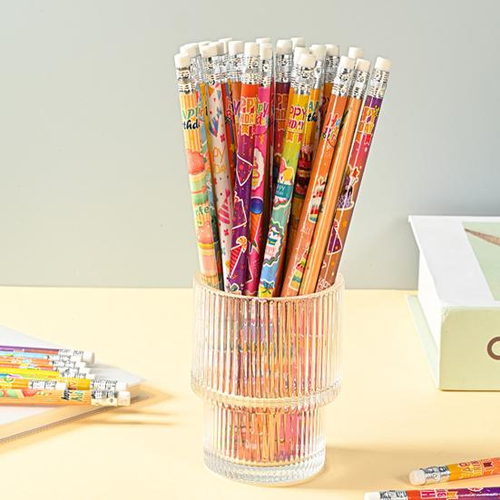 24Pcs Happy Birthday Pencils Fun Wooden Pencils with Top Erasers for Kids Birthday Party Supplies And Gifts
