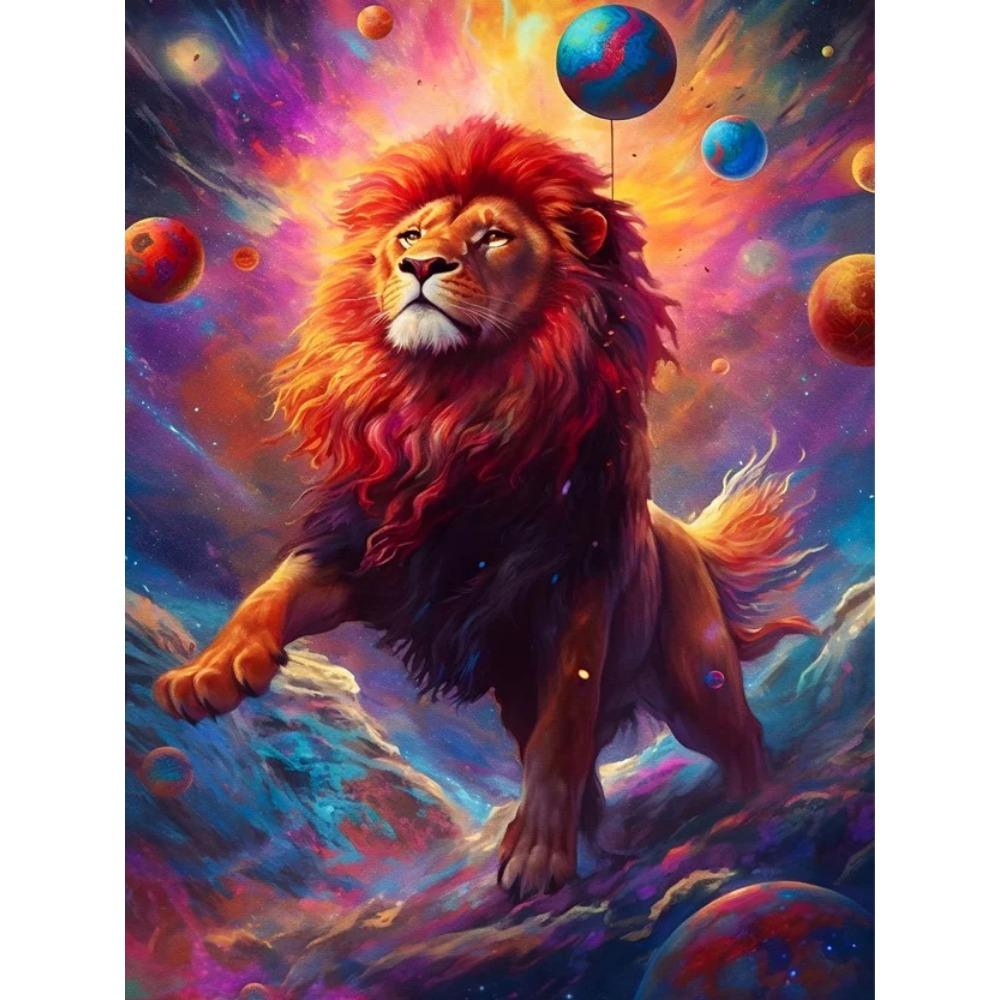 Алмазная картина, полная дрель, милый лев, кошка, животное, круглая алмазная живопись, ручная работа, Лось, панда, сделай сам, алмазная мозаика, картина, украшение для дома