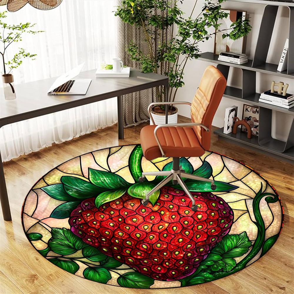 1PC strawberry stained glass Office Round Area Rug, Under Office Chairs Bedroom Living Room Home Decor, Carpet for Office -1110075