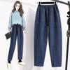 Plus Size Women Jeans Pants High Waist Loose Denim Female Elastic Waist Basic Pockets Trousers