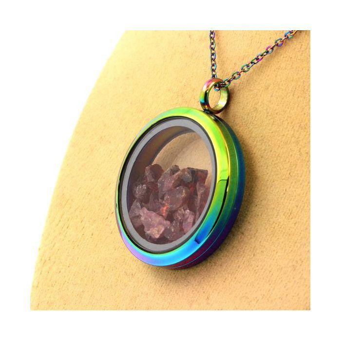 Stones and Minerals. Raw Rhodolite Garnet Necklace. Multicolored Model.