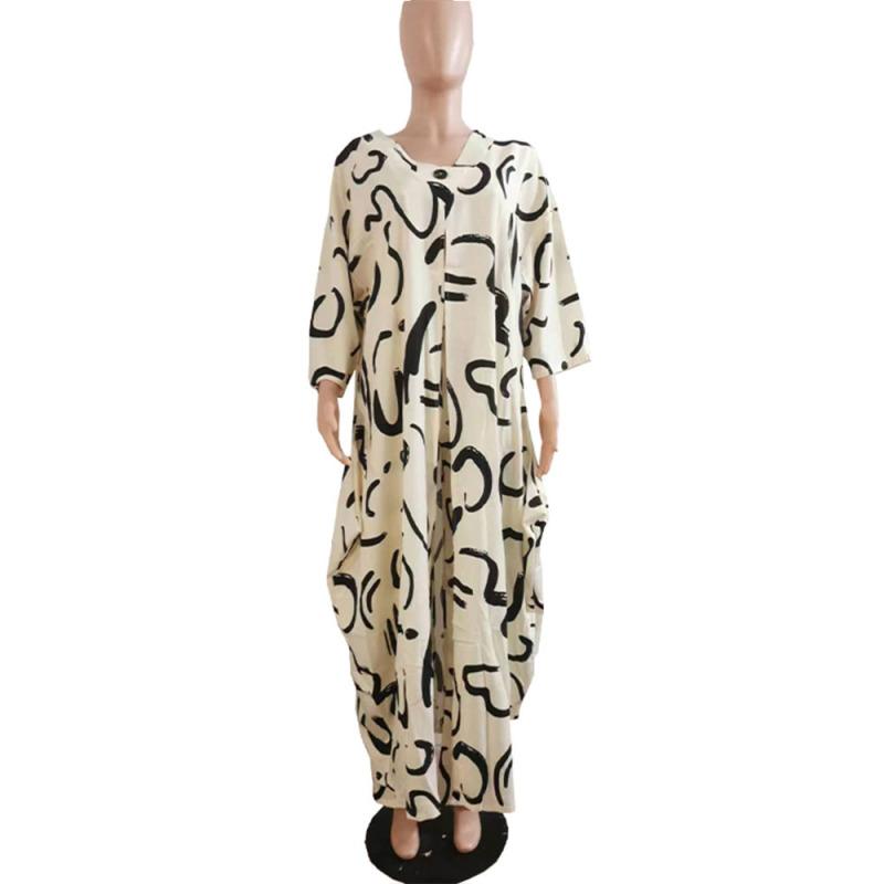 Женский свободный халат большого размера с рукавом три четверти, V-образным вырезом, принтом на пуговицах, брюками на завязках, комплект из двух предметов