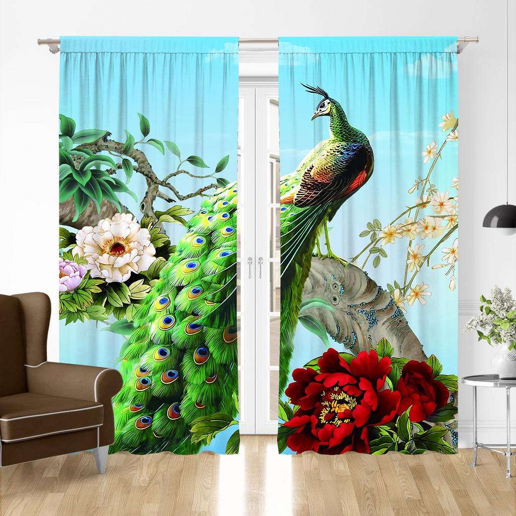 Синий павлин с цветком павлина оконные шторы для гостиной роскошный разделитель спальни левый и правый 2 панели