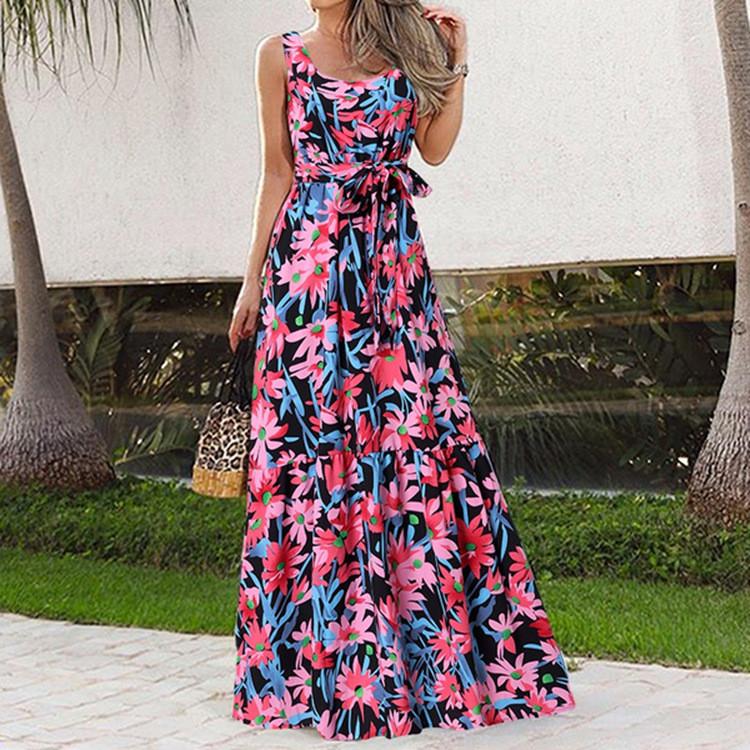 Urban Casual Print Dress With Belt For Summer Fashion Enthusiasts