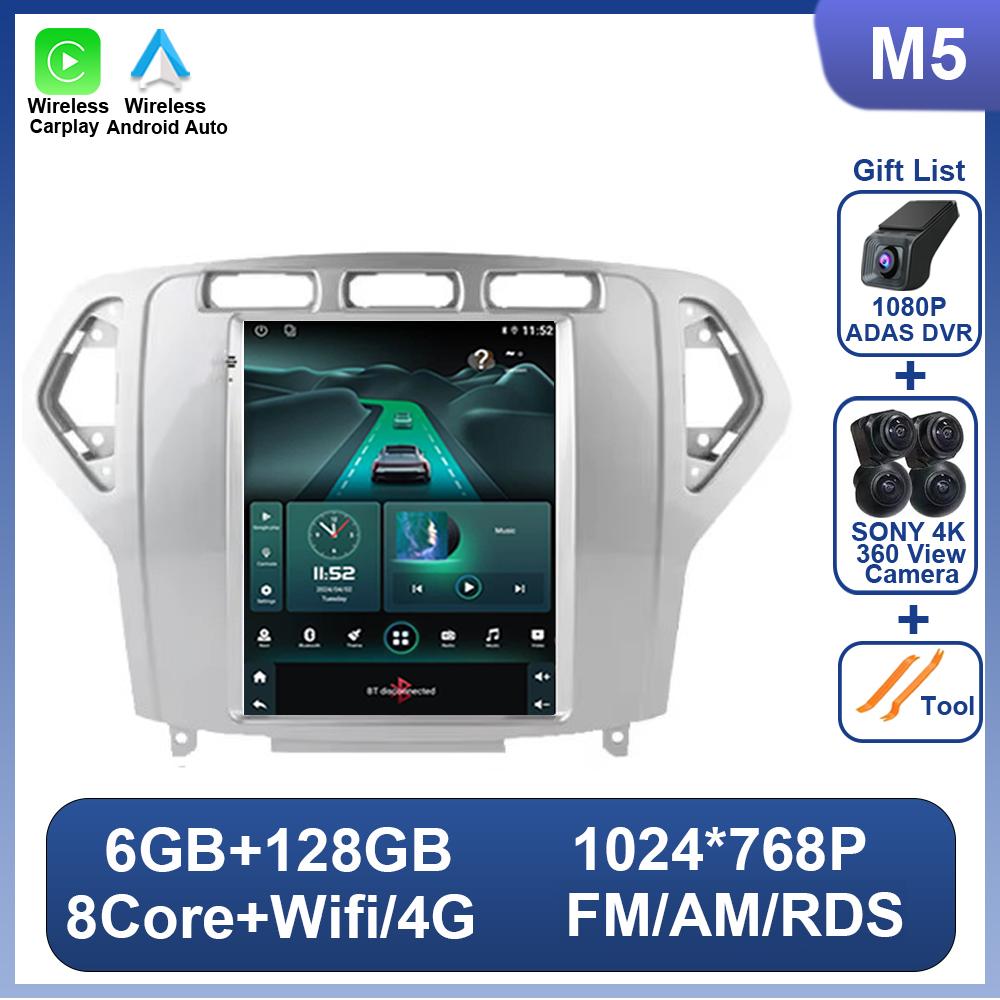 9,7-дюймовая автомагнитола Android 14 для Ford Mondeo Mk4 Galaxy A/C 2007-2010, не 2 DIN, стерео головное устройство, беспроводной CarPlay, GPS-навигация