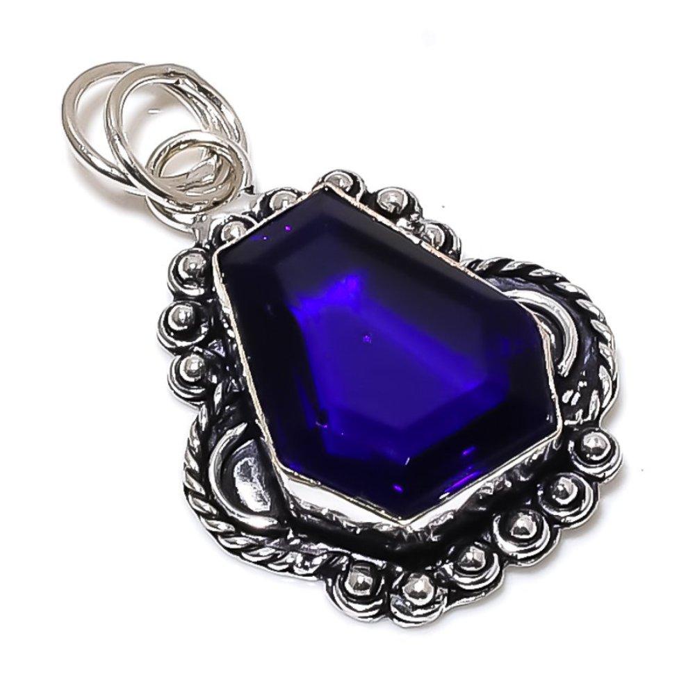 Natural London Blue Topaz Gemstone 925 Sterling Silver Pendant 1.81" u3D99