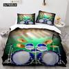 Drum Kit Duvet Cover Set Classical Music Comforter Cover Musical Instrument Lightning Pattern Quilt Cover for Kids Boys Teens