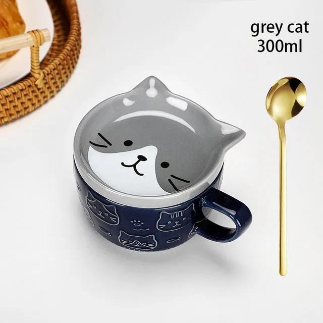 Japanese Cartoon Cat Coffee Mug With Animal Cat Pattern Lid Small Dish Cute Breakfast Cup Creative Coffee Cup Milk Cup Gift2026