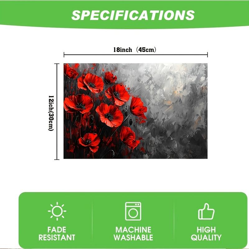 4pcs Placemats Set with Red Flower Art Design, 12x18 Inches, Suitable for Kitchen and Dining Room Decor, Home Decoration, Family Dinner Table Setting,