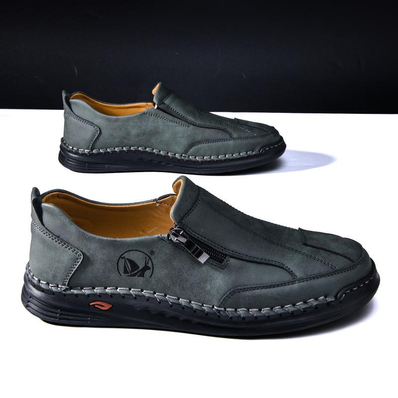 Мужские летние кожаные лоферы больших размеров 2025: Низкие кеды ручной работы в скейт-стиле