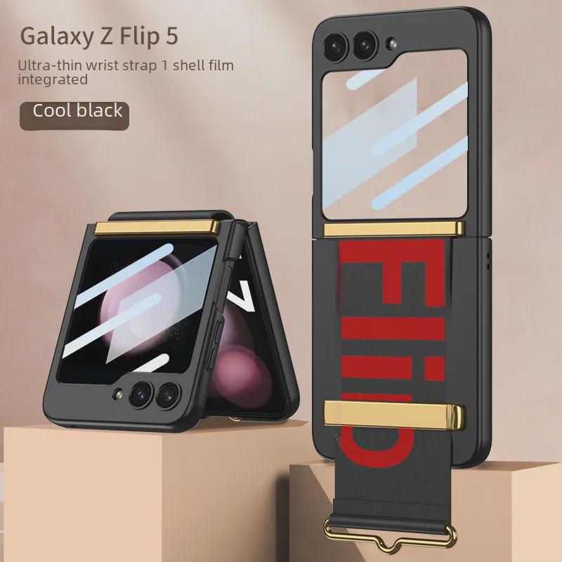 Ультратонкий матовый чехол из твердого пластика с подставкой-браслетом для Samsung Z Flip5 – Модный и противоударный