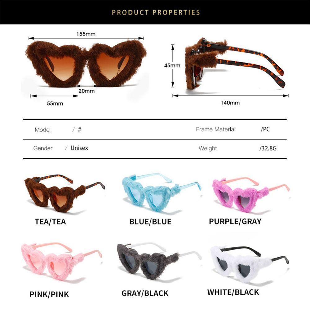 Retro Fashion Love Heart Sunglasses Clout Goggle Women Plush Decor Sunglasses Eyewear Ladies Shades Heart-Shaped Sunglasses