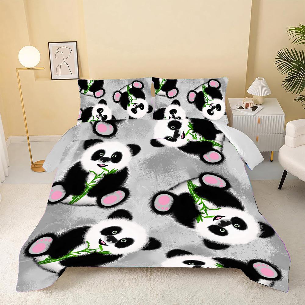 Cartoon Panda Three-Piece 3D Digital Printing Student Dormitory Quilt Cover Manufacturer